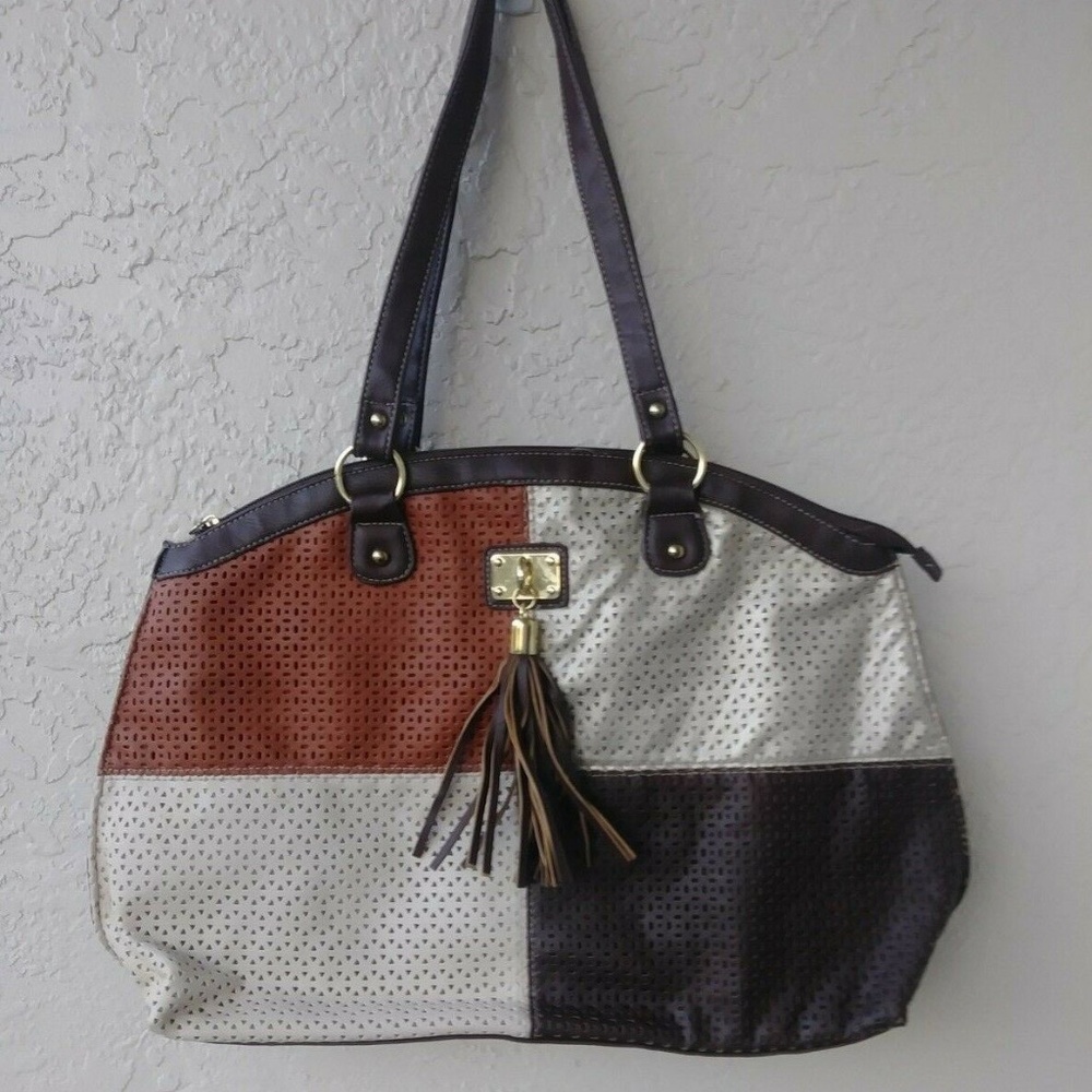 Brown White Shoulder Bag Handbag Purse Pocketbook